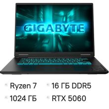 Изображение товара Ноутбук игровой Gigabyte GAMING A16 GA63H, 16", 2025, IPS, AMD Ryzen 7 260 3.8ГГц, 8-ядерный, 16ГБ DDR5, 1ТБ SSD,  NVIDIA GeForce  RTX 5060 для ноутбуков - 8 ГБ, TGP 85Вт,  FreeDOS,  черный
