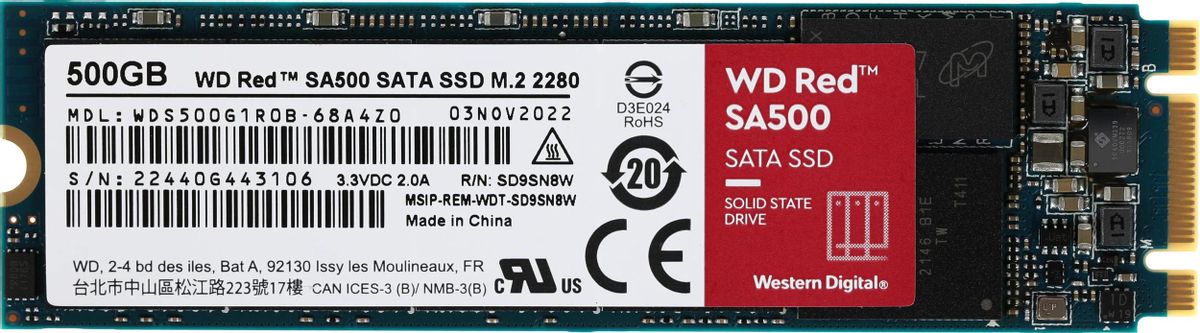 SSD накопитель WD Red SA500 WDS500G1R0B 500ГБ, M.2 2280, SATA III