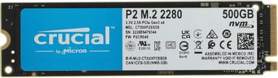 SSD накопитель Crucial P2 CT500P2SSD8 500ГБ, M.2 2280, PCIe 3.0 x4,  NVMe,  M.2