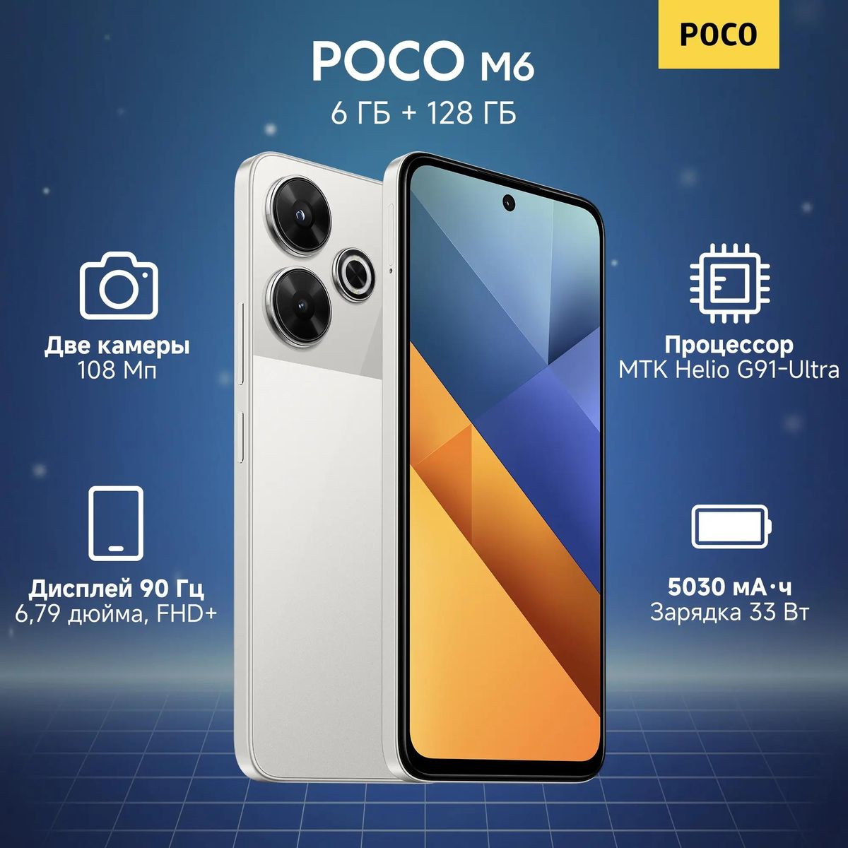 Обзор товара смартфон Xiaomi Poco M6 6/128Gb, серебристый (2027560) в  интернет-магазине СИТИЛИНК