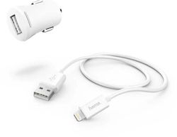 Изображение товара Автомобильное зарядное устройство HAMA H-183266,  USB-A,  8-pin Lightning, 12Вт, 2.4A, белый [00183266]