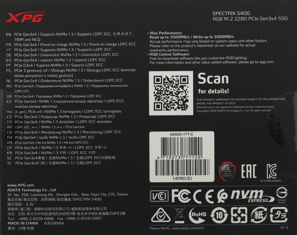 Adata xpg spectrix s40g rgb 1tb store