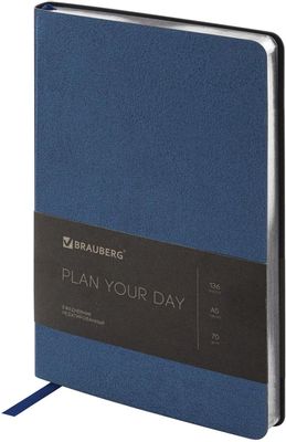 Ежедневник BRAUBERG Metallic недатированный,  A5,  136лист.,  белые страницы,  синий