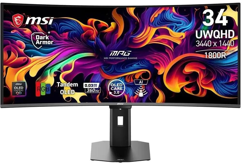Монитор MSI 34" MPG 341CQR QD-OLED X36 1800R, 21:9, QD-OLED, UWQHD, 0,03ms, 300cd, 360Hz, HDMI, DP, USB, USB-C, HAS