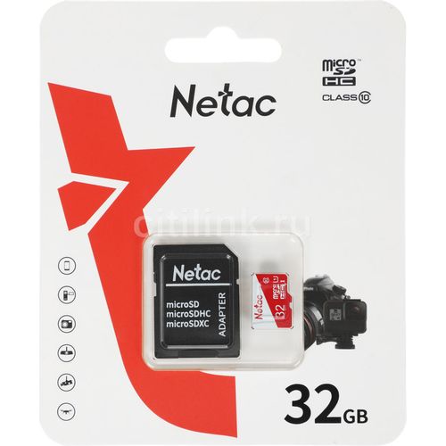Карта памяти microSDHC UHS-I U1 NETAC P500 Eco 32 ГБ, 90 МБ/с, Class 10, NT02P500ECO-032G-R, 1 шт., переходник SD