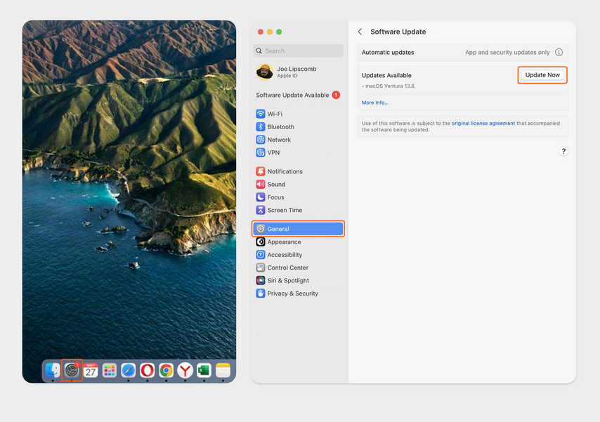 Меню настроек на macOS