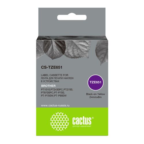 Картридж Cactus CS-TZE651, TZe-651, 24мм, шрифт, фон, 8м, CS-TZE651