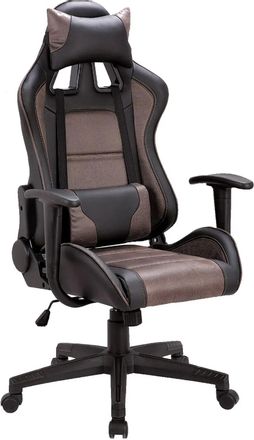 Кресло BRABIX GT Racer GM-100, ткань/экокожа, до 120кг, топ-ган, фиксированные подлокотники, коричневый
