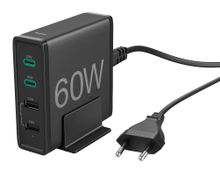 Характеристики Сетевое зарядное устройство HAMA H-210561, 2xUSB + 2xUSB ...