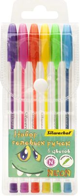 Набор ручек гелев. Silwerhof Монстрики Neon d=1мм блистер (6шт) 6цв ...