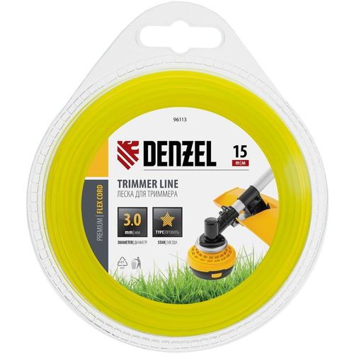 Леска для садовых триммеров DENZEL 96113, 3мм, 15м