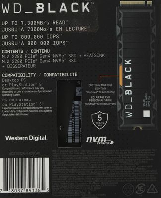 SSD накопитель WD Black SN850X WDS100T2XHE 1ТБ, M.2 2280, PCIe 4.0