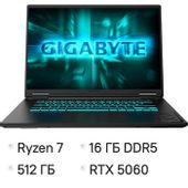 Ноутбук игровой Gigabyte GAMING A16 GA63H, 16", IPS, AMD Ryzen 7 260, 8-ядерный, 16ГБ DDR5, 512ГБ SSD, NVIDIA GeForce RTX 5060 для ноутбуков - 8 ГБ, черный