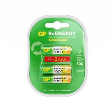 AAA Аккумуляторная батарейка GP Rechargeable 100AAAHC4/2RGY-2CRCB6,  6 шт.