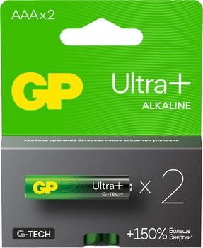 AAA Батарейка GP Ultra Plus Alkaline 24AUPA21-2CRSB2,  2 шт.