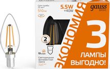 Упаковка ламп LED GAUSS E14,  свеча, 5.5Вт, 3 шт.