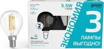 Упаковка ламп LED GAUSS E14,  шар, 5.5Вт, 3 шт.