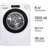 Стиральная машина узкая Candy Smart Pro Inverter CSOW43 646TWMB-07, 6кг, с паром, с сушкой, инверторная