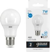 Упаковка ламп LED GAUSS E27, груша, 7Вт, 10 шт.