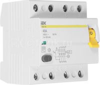 Выключатель дифф. тока (УЗО) IEK ВД1-63 (MDV10-4-040-030) 40A 4П 400В 4 модуля белый (упак.:1шт)
