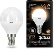 Лампа LED GAUSS E14, шар, 6.5Вт, одна шт.
