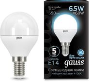 Упаковка ламп LED GAUSS E14, шар, 6.5Вт, 10 шт.