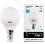 Лампа LED GAUSS E14, шар, 10Вт, одна шт.