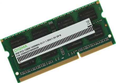 Оперативная память Digma DGMAS31600004D DDR3 - 1x 4ГБ 1600МГц, для ноутбуков (SO-DIMM), Ret