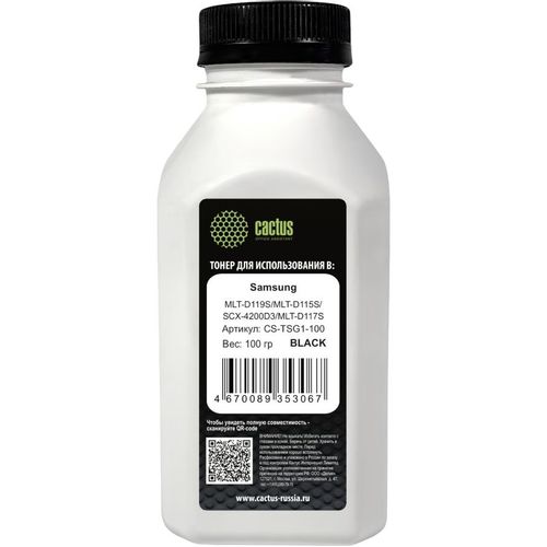 Тонер Cactus CS-TSG1-100, для Samsung MLT-D119S/MLT-D115S/SCX-4200D3/MLT-D117S, черный, 100грамм, флакон