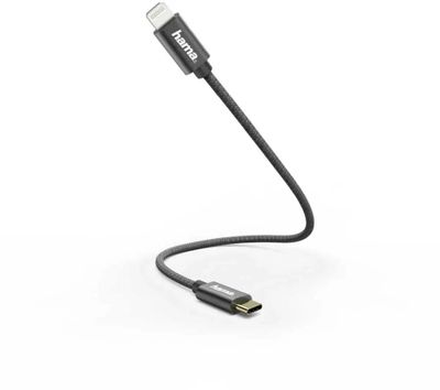Кабель HAMA Lightning (m) -  USB Type-C (m),  0.2м,  MFI,  в оплетке,  3A,  черный [00187208]