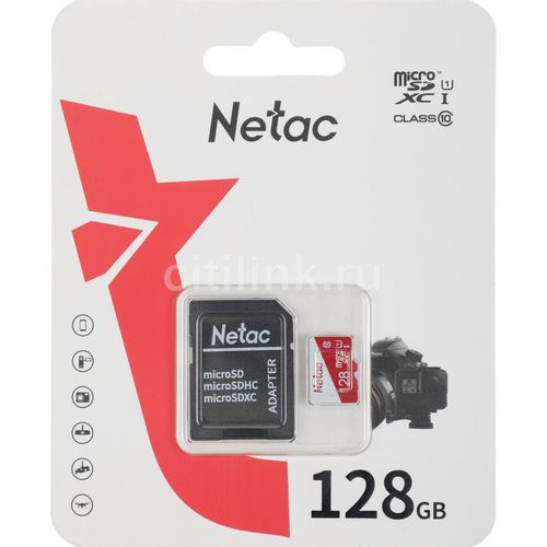 Карта памяти microSDXC UHS-I U1 NETAC P500 Eco 128 ГБ, 80 МБ/с, Class 10, NT02P500ECO-128G-R, 1 шт., переходник SD