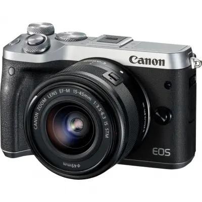 Беззеркальный фотоаппарат Canon EOS M6 kit ( 15-45 IS STM f/ 3.5-6.3), черный/ серебристый [1725c012]