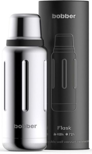 Термос BOBBER Flask-1000, 1л, серебристый/ черный [flask-1000/glossy]