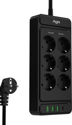 Сетевой фильтр AGNI TP-FS4U6E, 2м, черный