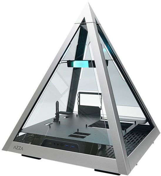 Корпус ATX AZZA Pyramid L, Full-Desktop, без БП,  черный и серебристый [csaz-804l pyramid]