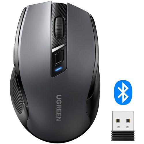 Мышь беспроводная UGREEN MU006S, Bluetooth/Радио, оптическая, USB, 4000dpi, черный и серый [85082]