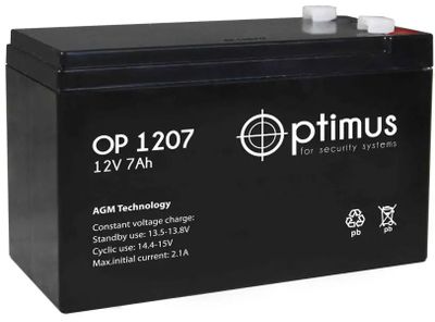 Аккумуляторная батарея для ИБП  Optimus OP 1207 12В,  7Ач