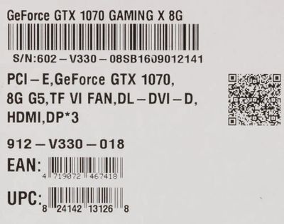 MSI GeForce GTX 1070 DirectX 12 GTX 1070 GAMING 8G 8GB 256-Bit GDDR5 PCI  Express 3.0 x16 HDCP Ready SLI Support ATX Video Card