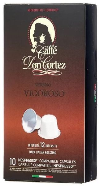Кофе в капсулах CARRARO Don Cortez Vigoroso,  капсулы, совместимые с кофемашинами NESPRESSO®, крепость  12, 10 шт