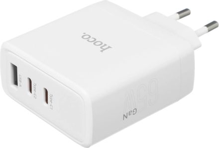 Сетевое зарядное устройство Hoco N30 Glory,  USB-A,  2xUSB-C, 65Вт, 3.25A, белый [84155]