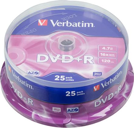 Оптический диск DVD+R Verbatim 4.7ГБ 16x, 25шт., cake box [43500]