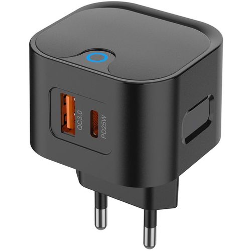 Сетевое зарядное устройство PERO ТС21B, USB-A, USB-C, 25Вт, 3A, черный