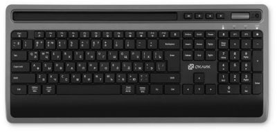 Клавиатура Oklick 860S,  USB, Bluetooth/Радиоканал, c подставкой для запястий, серый + черный [1809323]