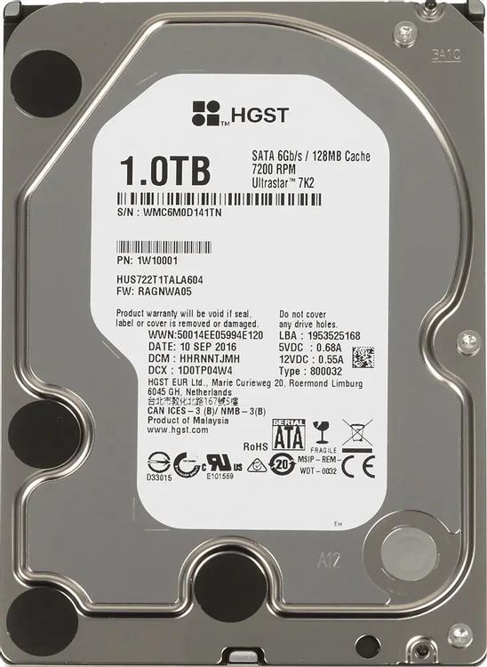 Жесткий диск HGST Ultrastar 7K2 HUS722T1TALA604, 1ТБ, HDD, SATA