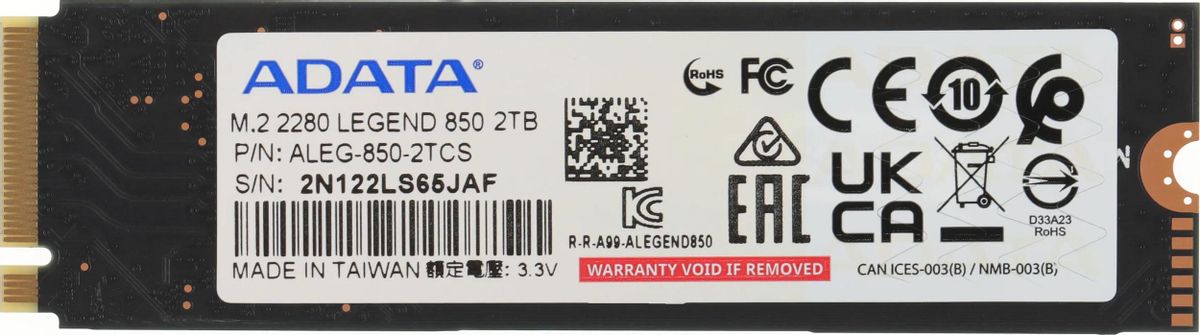 SSD накопитель A-Data Legend 850 ALEG-850-2TCS 2ТБ, M.2 2280, PCIe