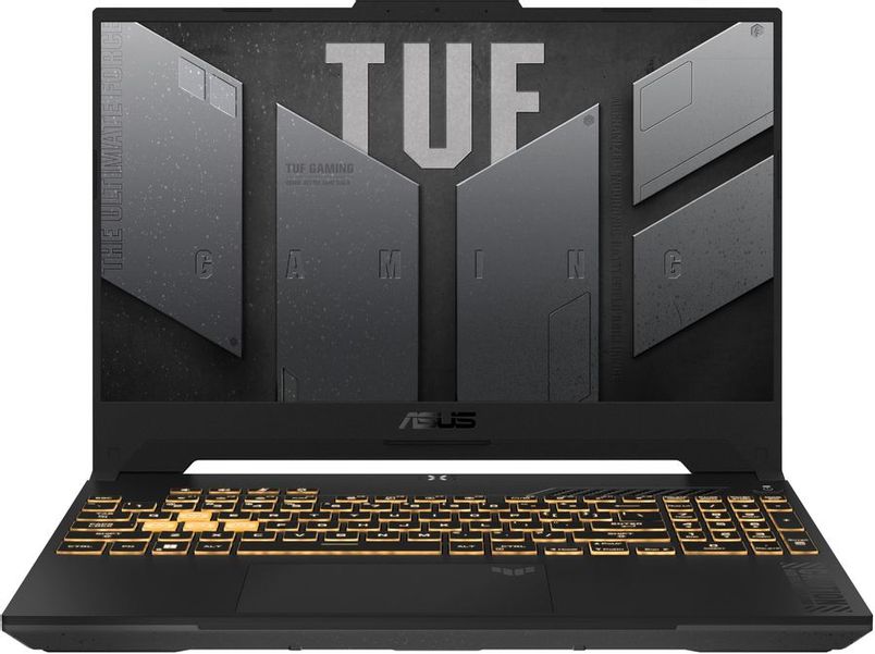 Ноутбук игровой ASUS TUF Gaming F15 FX507ZV4-LP129 90NR0FA7-M009L0, 15.6", 2023, IPS, Intel Core i7 12700H 2.3ГГц, 14-ядерный, 16ГБ DDR4, 512ГБ SSD,  NVIDIA GeForce  RTX 4060 для ноутбуков - 8 ГБ, без операционной системы, серый