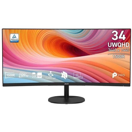 34" Монитор MSI Pro MP341CQ E12, 3440x1440, VA, 120Гц, 2хHDMI, 1хDP, изогнутый, черный [9s6-3pb2ct-212]