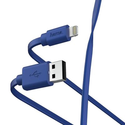 Кабель HAMA Lightning (m) -  USB (m),  1м,  MFI,  плоский,  синий [00187232]