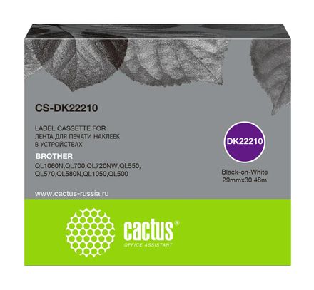 Картридж Cactus CS-DK22210, DK-22210, 29мм,  черный шрифт, белый фон,  30.48м, CS-DK22210