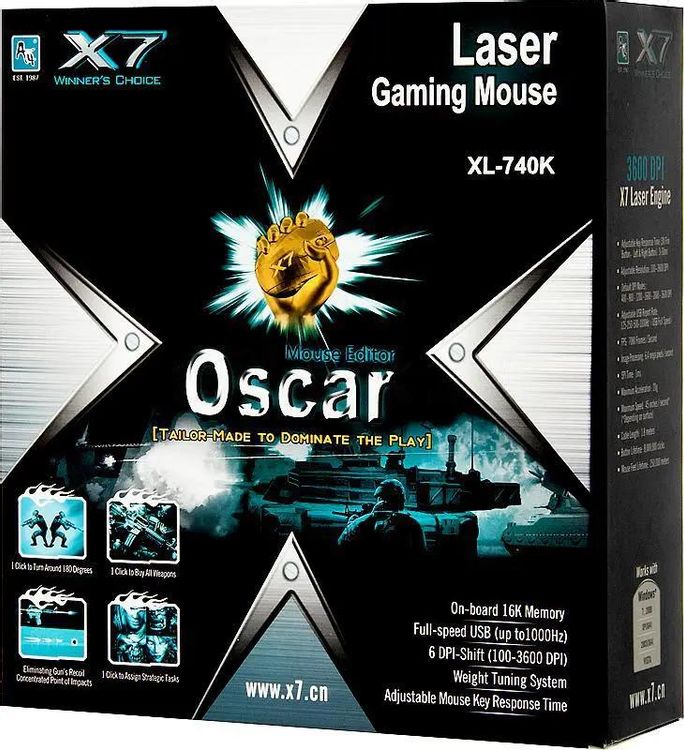 Мышь проводная A4TECH XL-740K, игровая, лазерная, USB, 3600dpi